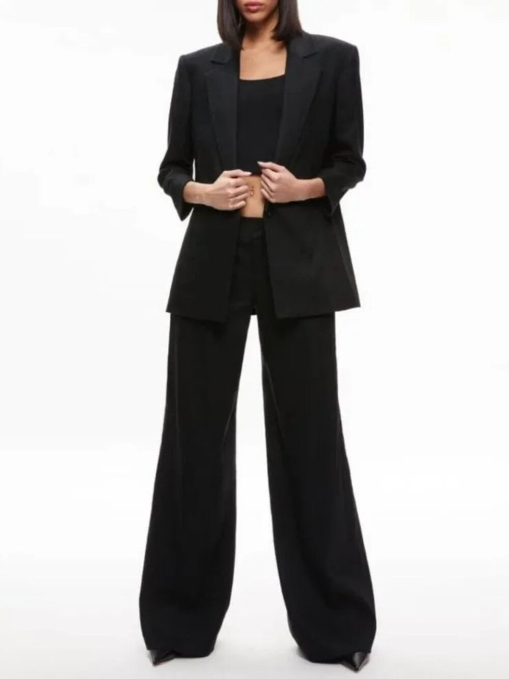 Alice + Olivia Black Wide Leg Wool Trouser Pants Size 10